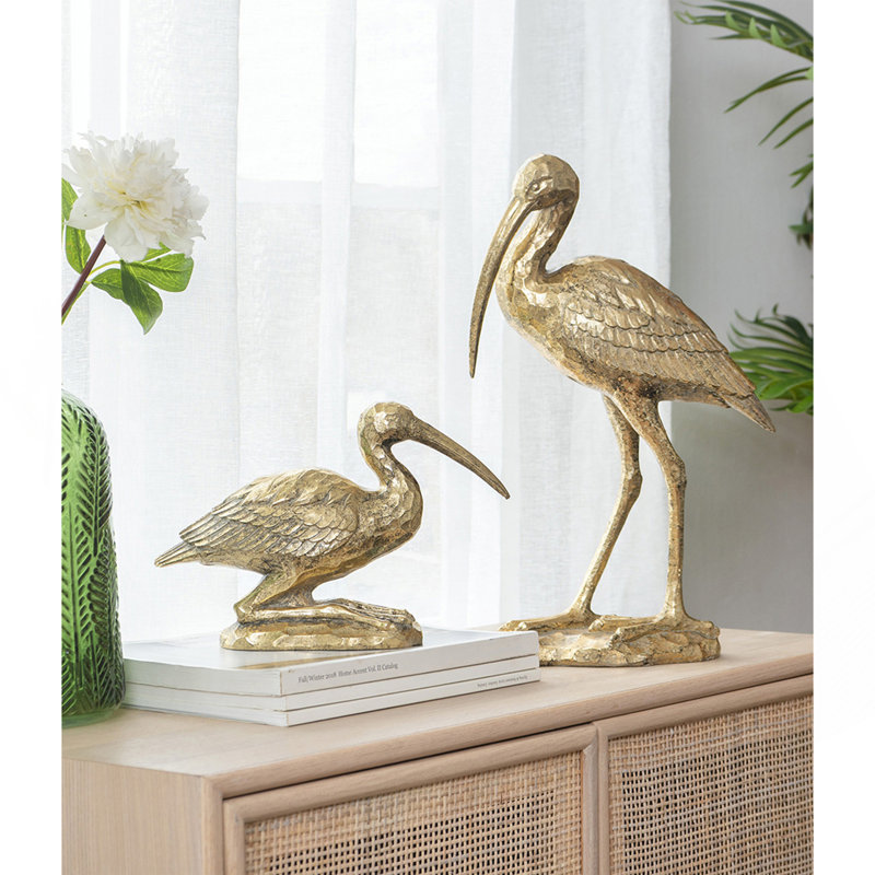 10X15.9X3.7" Standing Crane Figurine, Gold Finish