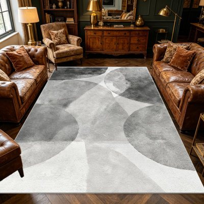 Tapis gris gris à motif d'aquarelle abstraite pour le salon, doux et confortable, convient à toutes les saisons, facile à entretenir, tapis d'intérieur lavable à la machine, sous la table de ferme convenant à la chambre à coucher, à la salle à manger, au bureau, au balcon et au patio