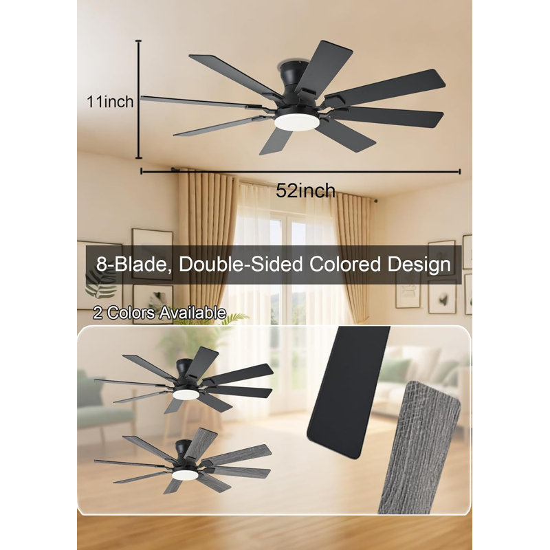 Ventilateur de plafond de 52 pouces avec lumière, ventilateur de plafond à profil bas réversible à 6 vitesses avec lumière et télécommande / commande APP