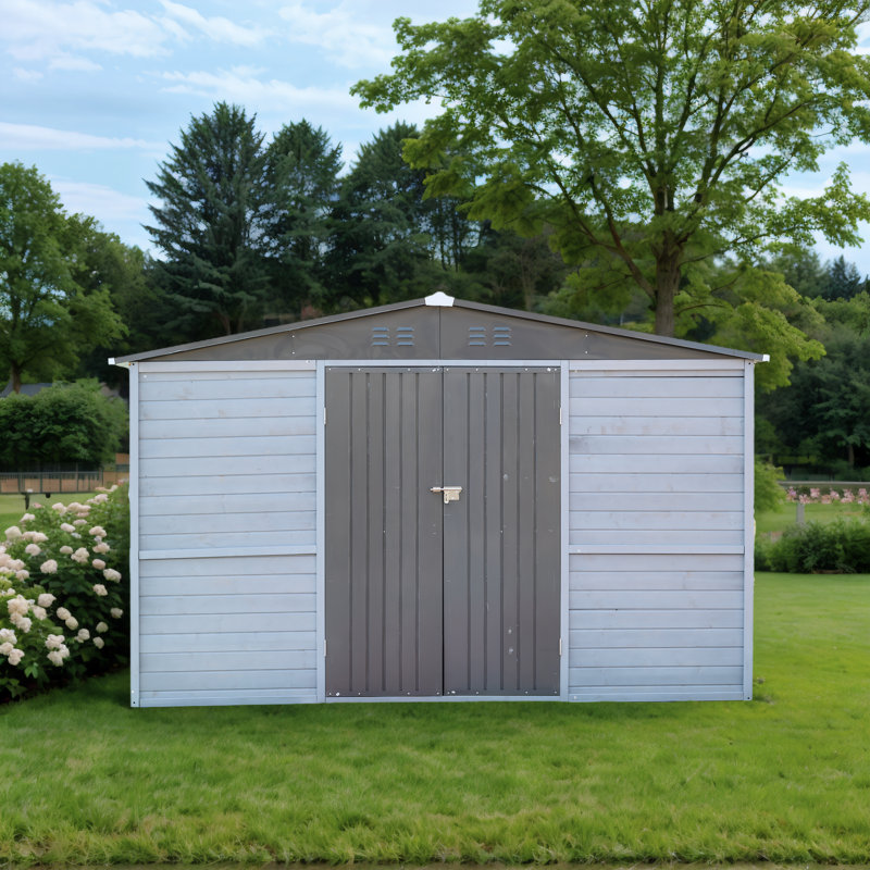 8x10ft Cedar Wood and Metal Tool Shed, Waterproof Outdoor Storage(Floor not Included)