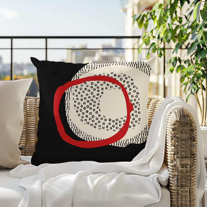 Coussin carré intérieur / extérieur pia, H 19 po x l 19 po, Rouge / noir / blanc cassé