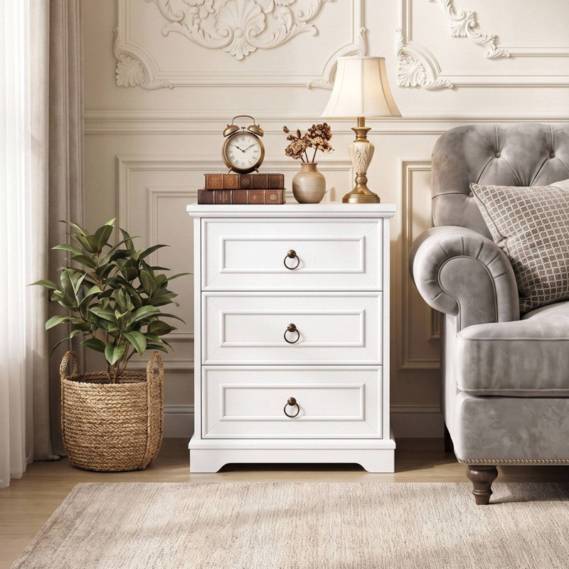 3 - Drawer Nightstand with Charging Station, White