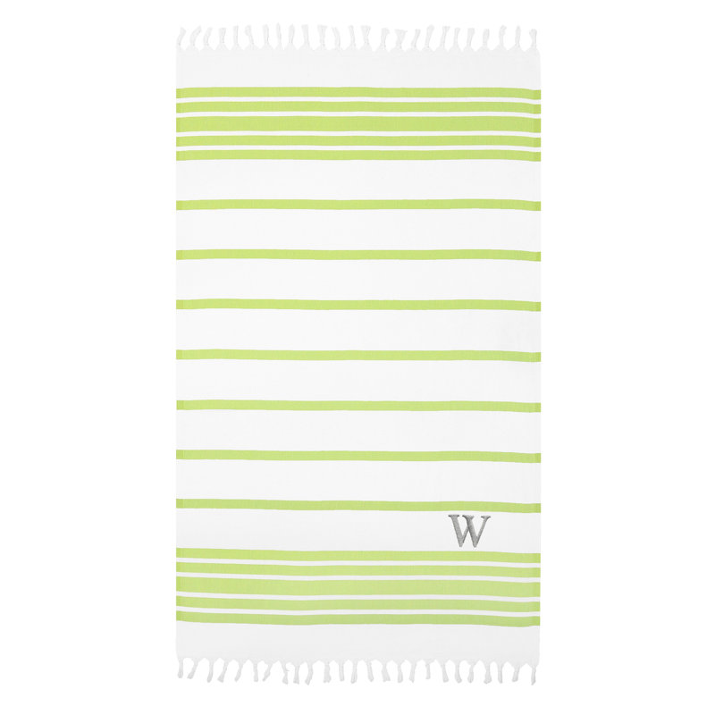 Serviette de plage 100% coton à chevrons, Pistache / gris, W
