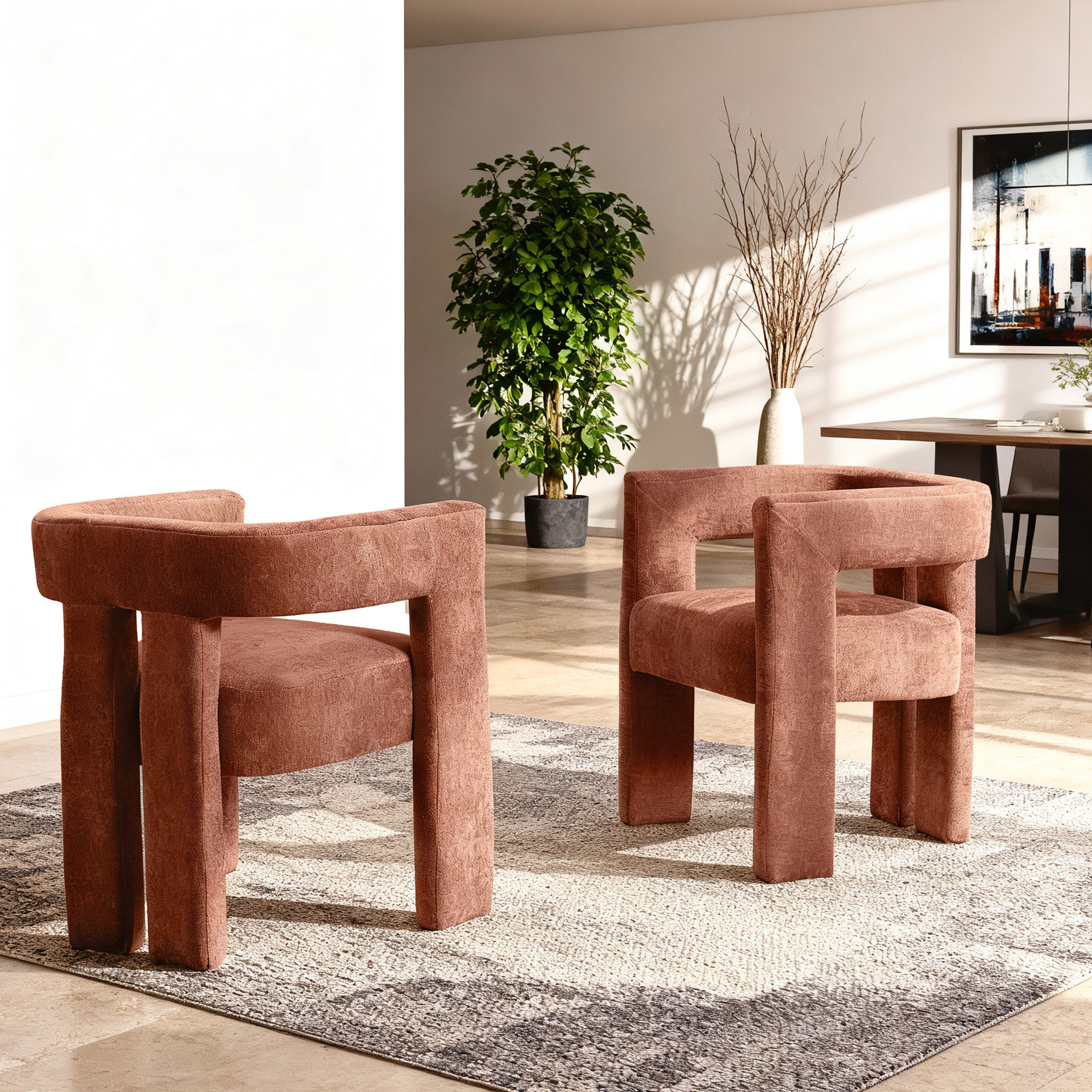 Latitude Run® Modern Accent Chair Chenille Upholstered Armchair Set of ...