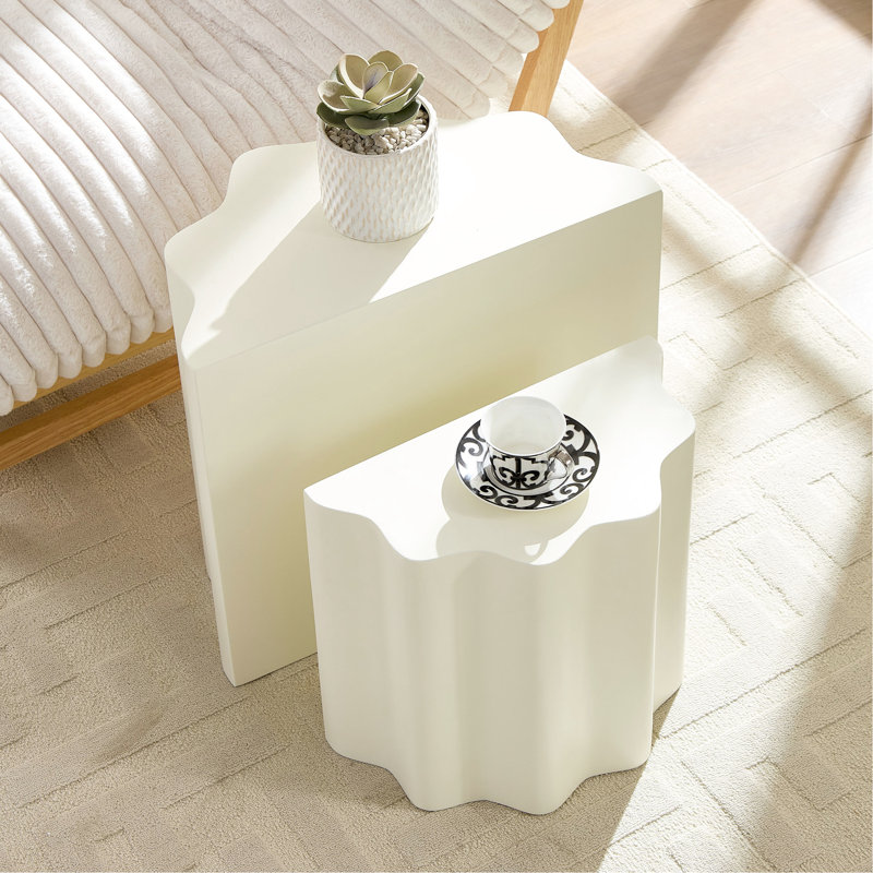 2 pièces, table de bout en fibre de verre, bords ondulés doux, style contemporain, sans assemblage, hauteur de 19,94 po, pour les petits espaces décoratifs 2 pièces, base à piédestal latéral, balcon de chambre à coucher moderne et moderne