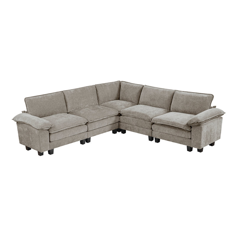 Ensemble de canapé modulaire 5 pièces Modern Contemporary, Tissu brun-gris / étain