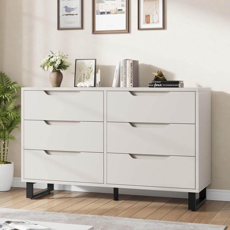 47.2" Wide 6 Drawer Dresser for Bedroom, Freestanding Wooden Closet Storage Chest Cabinet, White