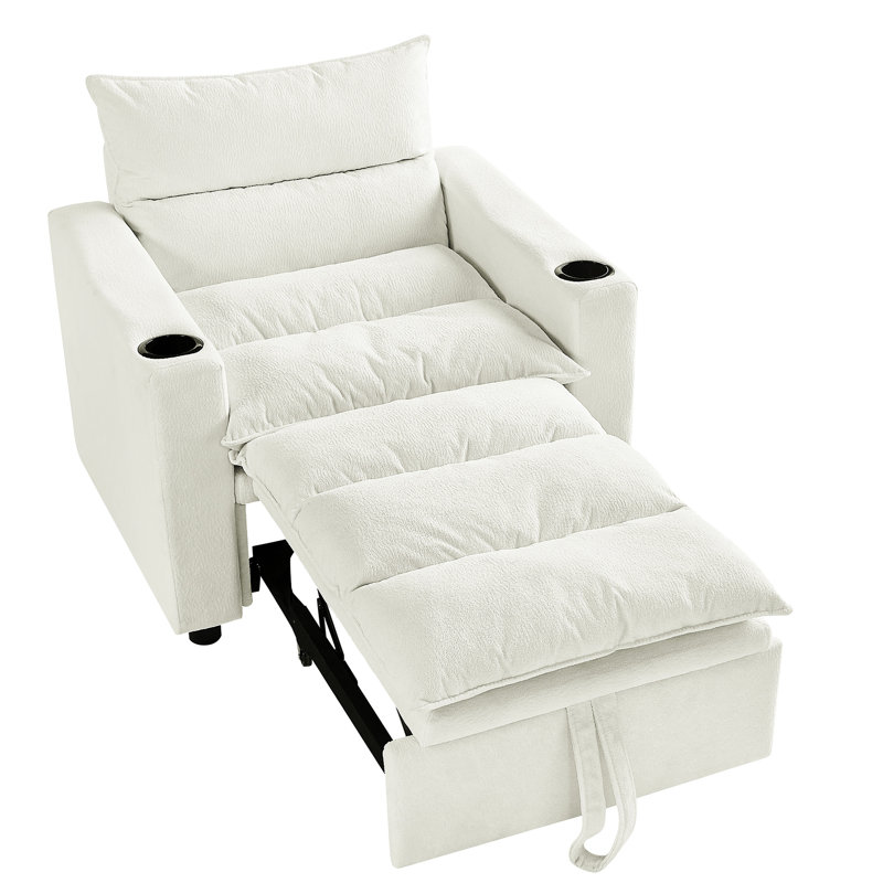 Canapé-lit ajustable, convertible de 31 po avec beige pour petit appartement, design moderne, porte-gobelet, espace d'appoint en velours, cadre, confortable