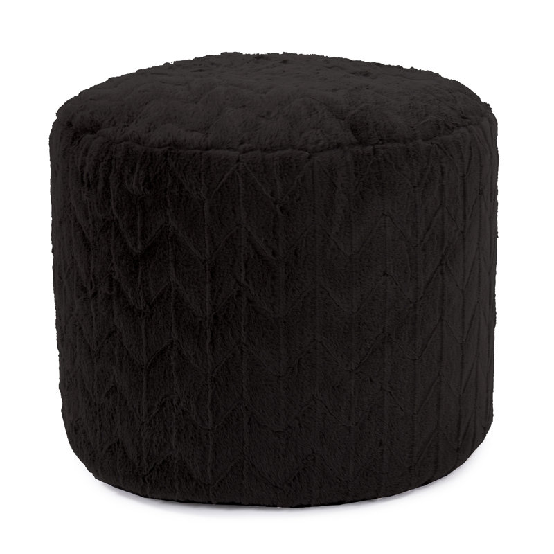 Upholstered Pouf, Angora Ebony Polyester