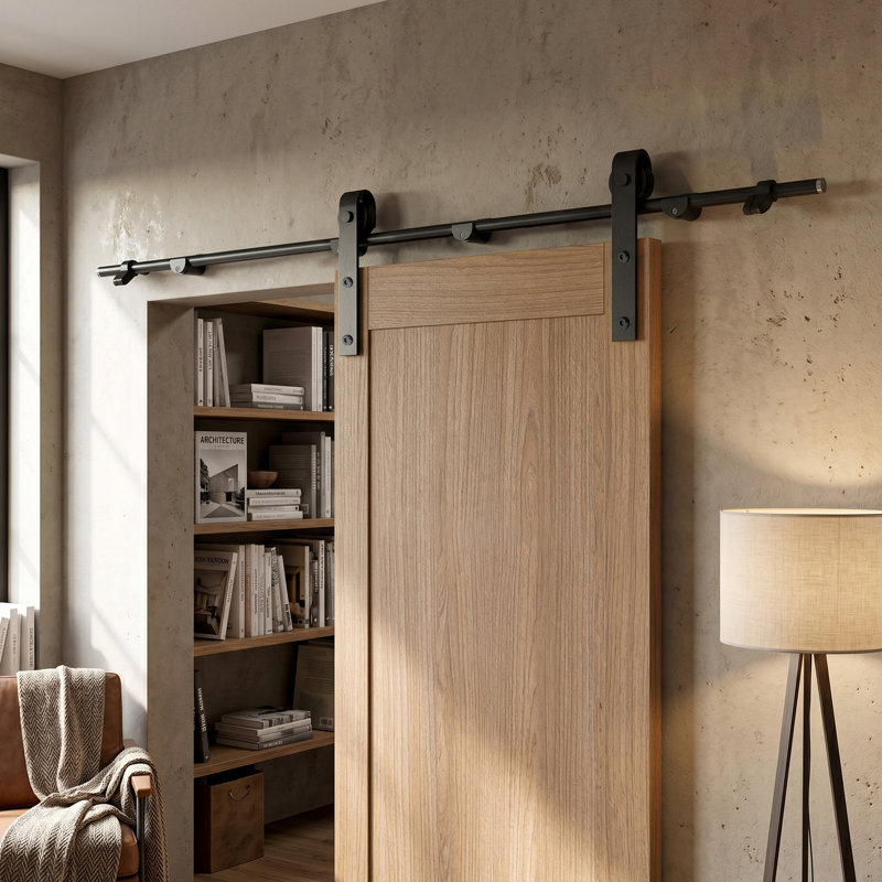 Ensemble de quincaillerie pour porte de grange coulissante simple (portes non comprises)