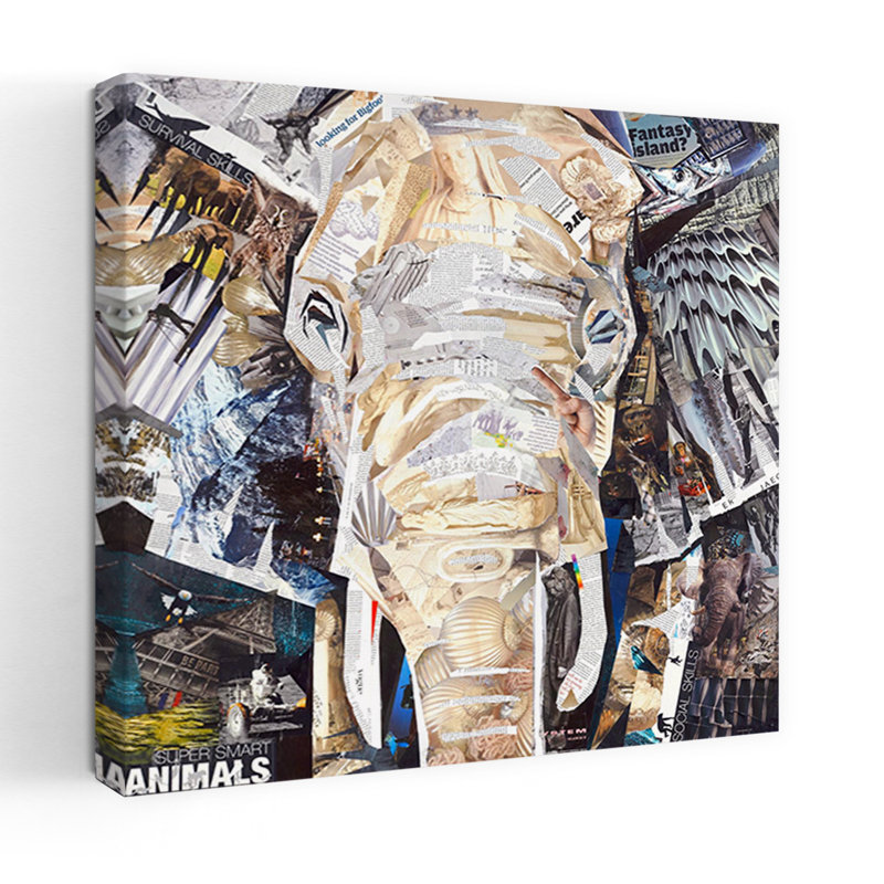 Art éléphant contemporain, H 18 po x l 18 po