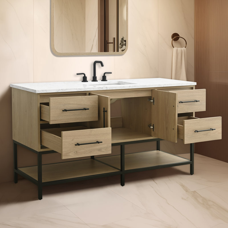 Meuble-lavabo simple 60 po avec plateau en pierre d'ingénierie Cherita