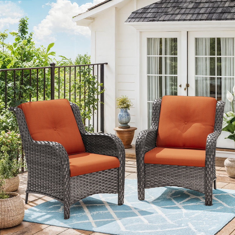 2-Person Polyethylene (PE) Wicker Outdoor Lounge Armchair with Cushions, Orange