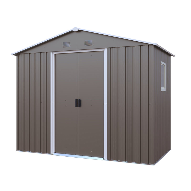 Remise de rangement extérieure en métal 8 pi x 4 pi avec fenêtre et fondation en métal, Gris