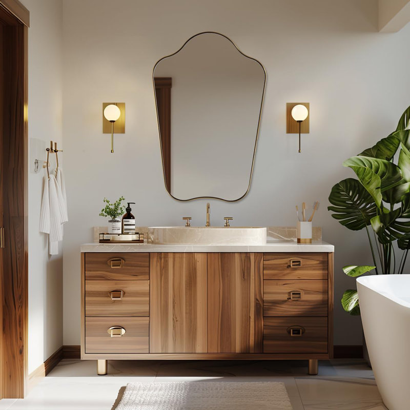 Miroir de salle de bain Contemporary Cadre en acier inoxydable, 36 po x 24 po, Or brossé