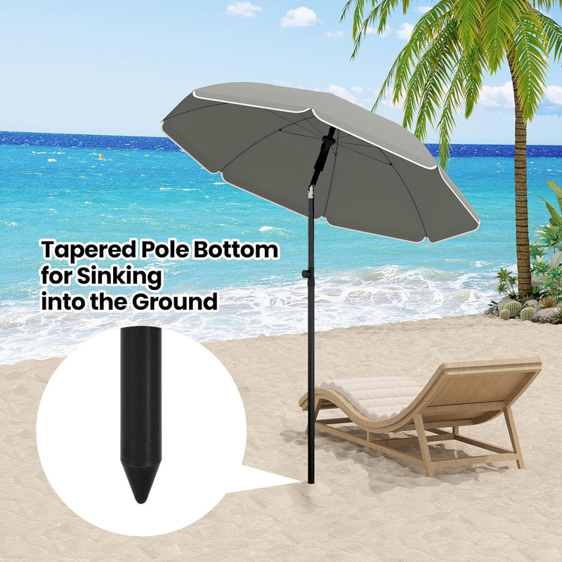 Breshay Beach Parasol, Grey, 195cm H x 175cm W x 175cm D