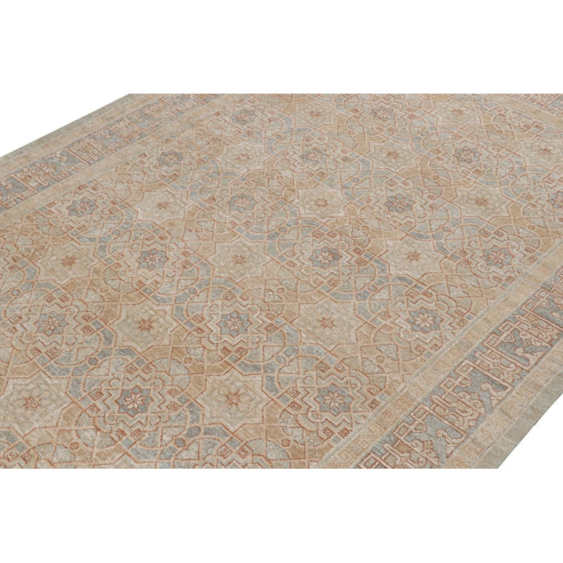 Hand Knotted Area Rug in Beige/Brow/Blue