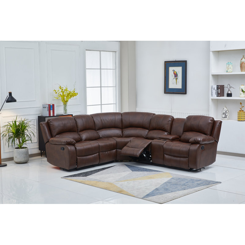 Tahlik 3 - Piece Vegan Leather Sectional, Right Hand Facing, Brown Faux Leather