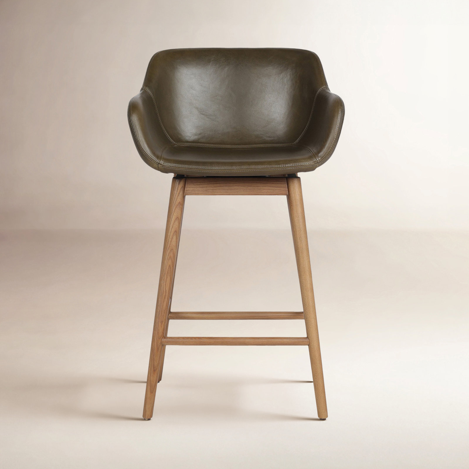 Bahari Swivel Bar and Counter Stool, Counter Stool (26.5" Seat Height), Dulane Moss/Genuine Leather, Amber Ash