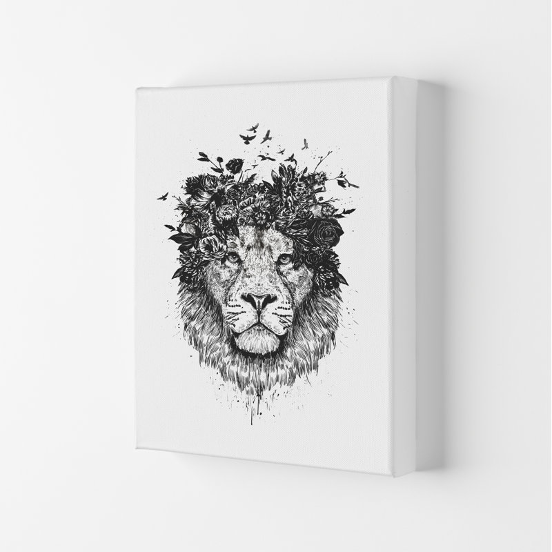 Floral Lion by Mercedes Lopes Charro - Print, 29.7cm H x 21cm W x 4cm D, Wrapped Canvas
