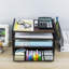 Organisateur de bureau à 4 niveaux en bois et métal avec plateau à accessoires en métal