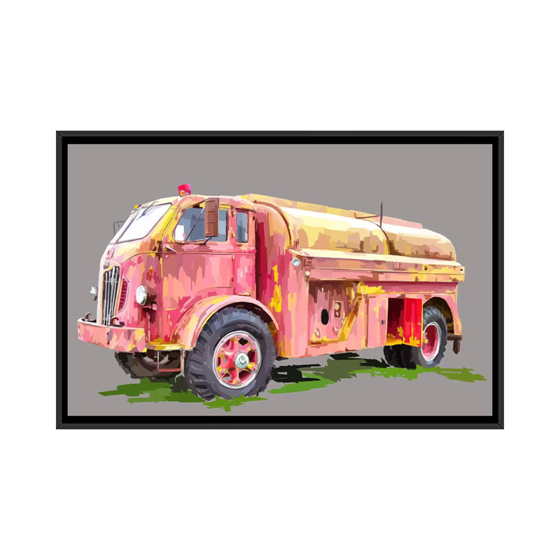 «Painterly Firetruck», reproduction sur toile, H 18 po x l 26 po x P 1,5 po, Toile avec cadre noir, Pas de tapis