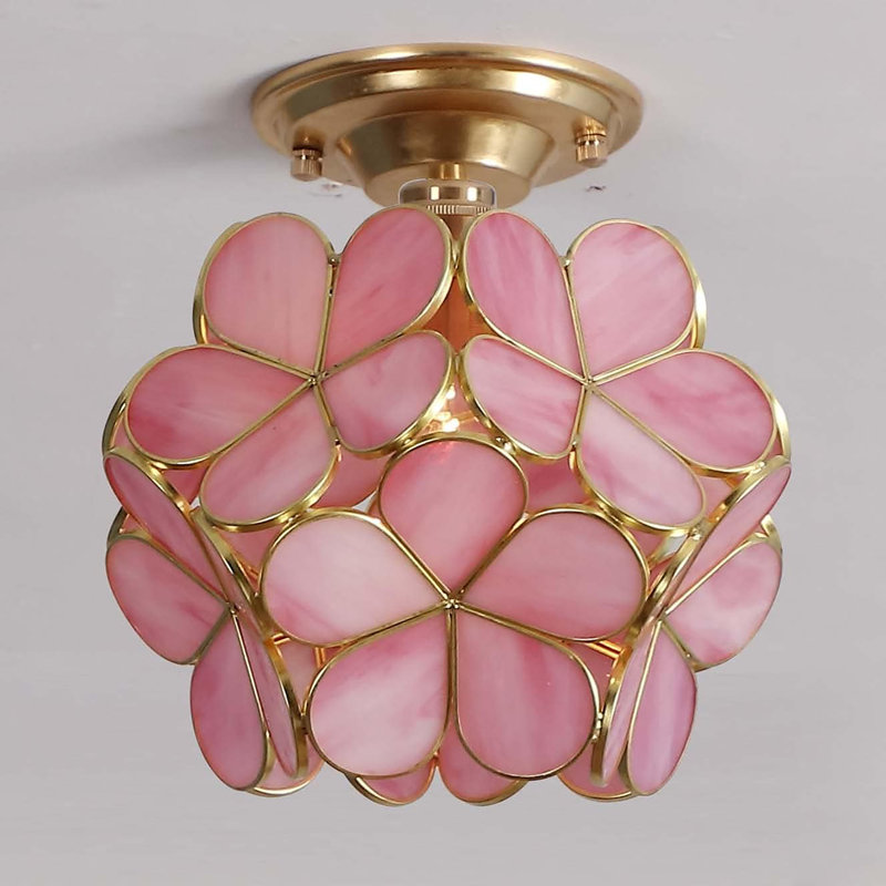 Flower Petals Tiffany Style Stained Glass Close To Ceiling Light For Home Decor (8" Cherry Blossom), Pink