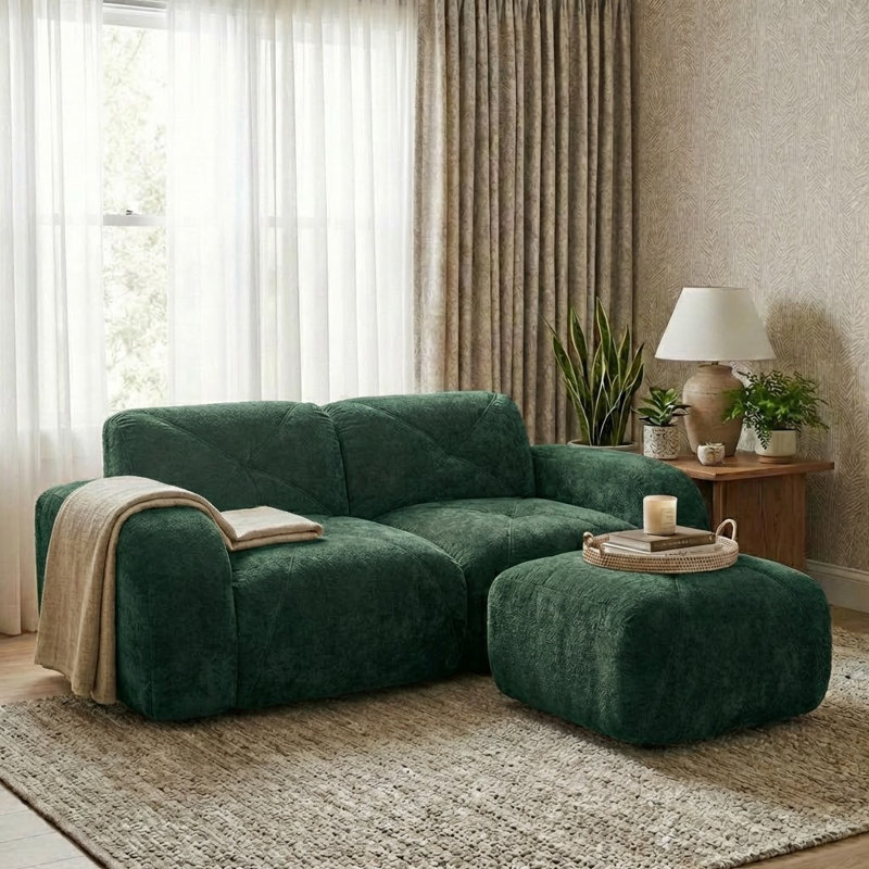 Latitude Run® Modern Modular Boneless Velvet Sofa with Tufted Cushions ...