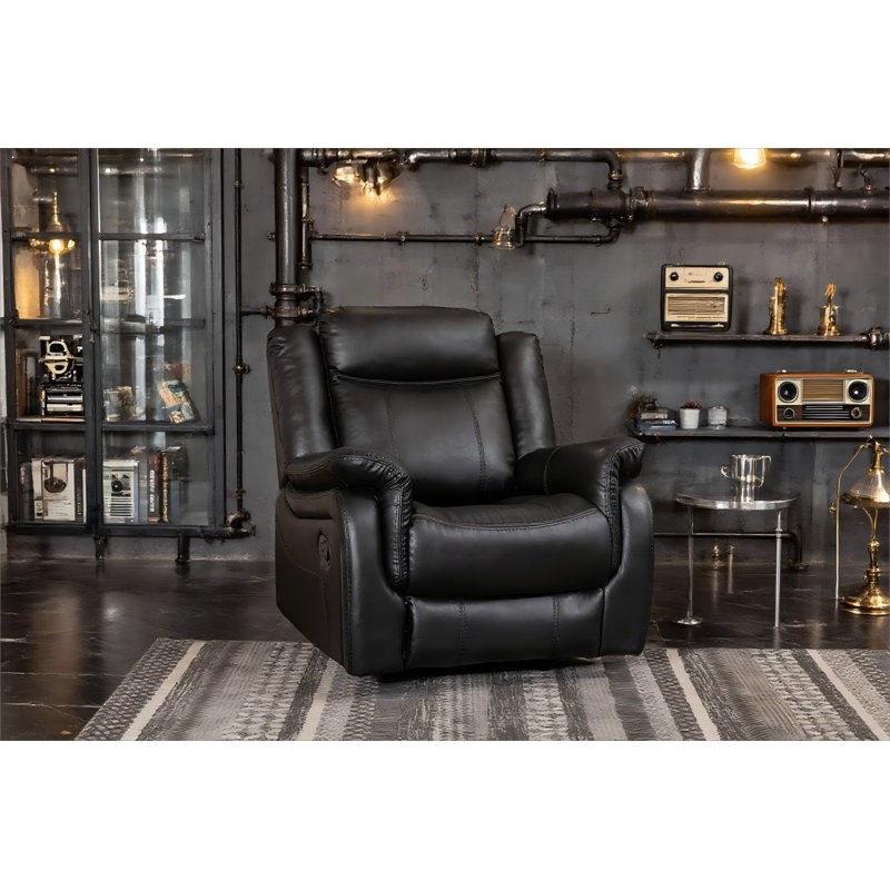 Manual Recliners Faux Leather Oversized Chair, Black