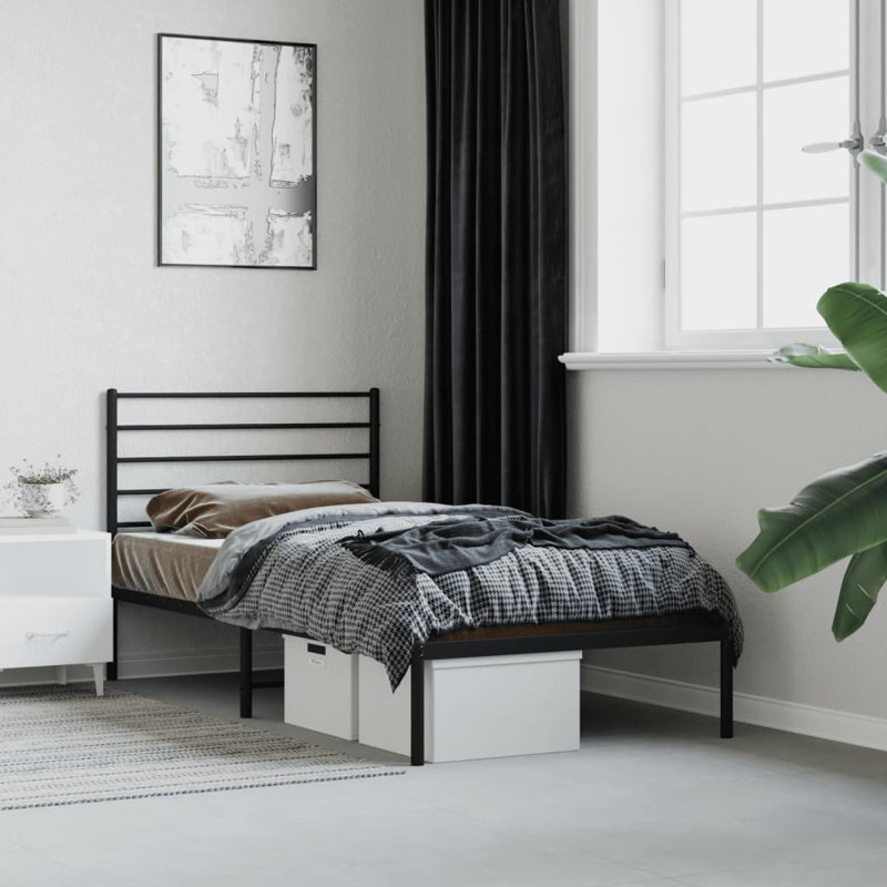 Metal Bed Frame with Headboard & Slats, No Mattress, Easy Assembly, Black, Twin