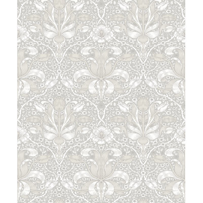 Spring Thicket Dove Tulip Damask Wallpaper