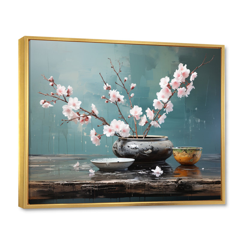 Art asiatique, jardin zen, art mural asiatique, 16" H x 32" W, Cadre flottant doré