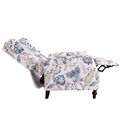 Damar 26.5" Floral Print Upholstered Recliner, Manual Standard Recliner w/ Classic Wing Back