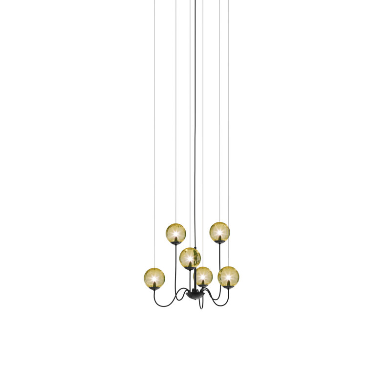 Puppet Suspension 6P Smoky Transparent Matt Black 1 G9 Ul, Matte Black, Amber Transparent