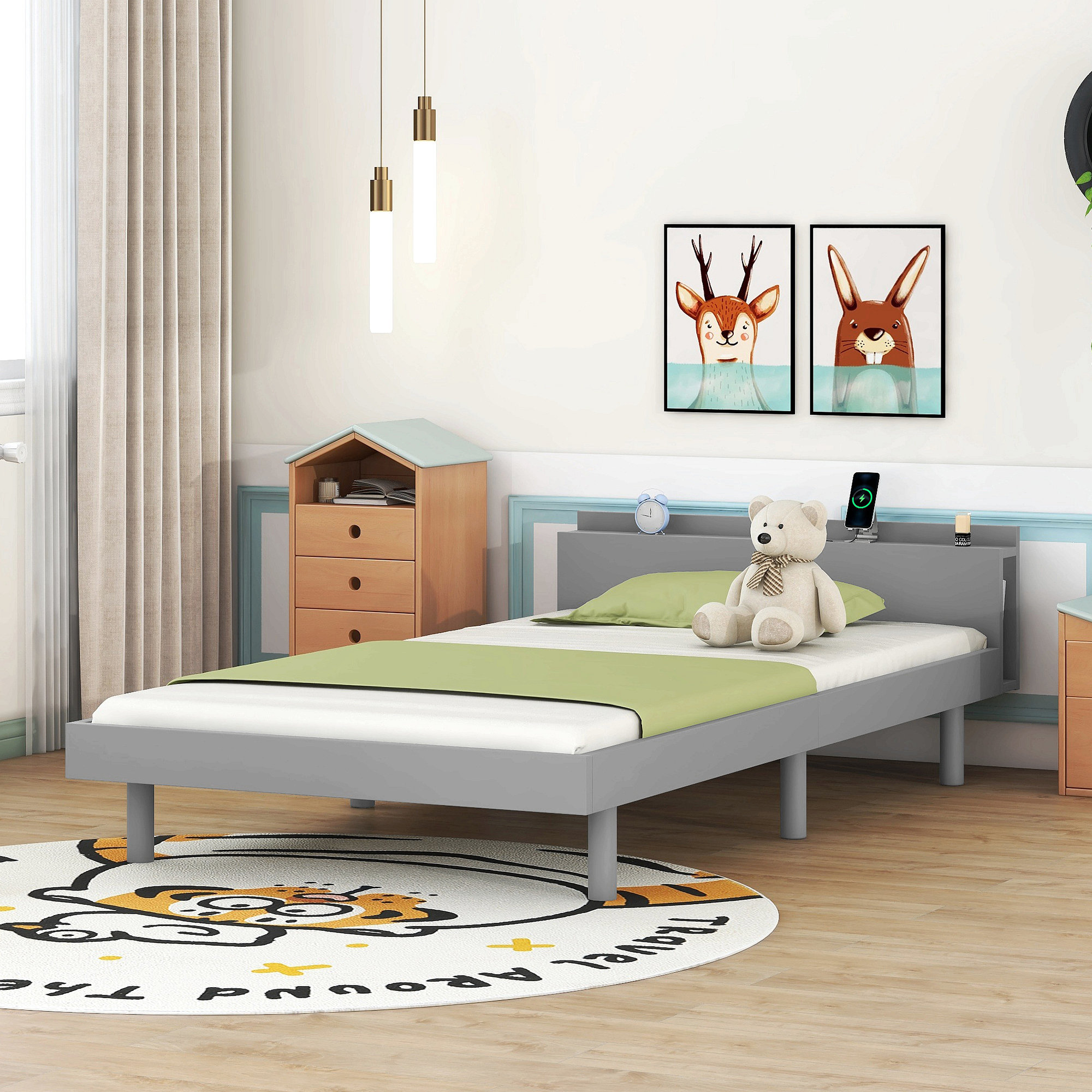 Ebern Designs Modern Design Twin Size Platform Bed Frame With Built-In ...