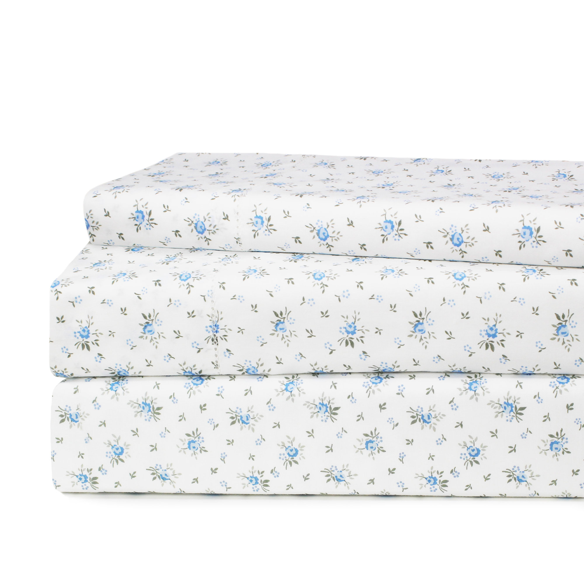 Beford Lane 100% Cotton Percale Sheet Set, King, Blue
