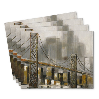 Polyester Placemats Set of 4 - Bridge by a Cloudy Day Decor