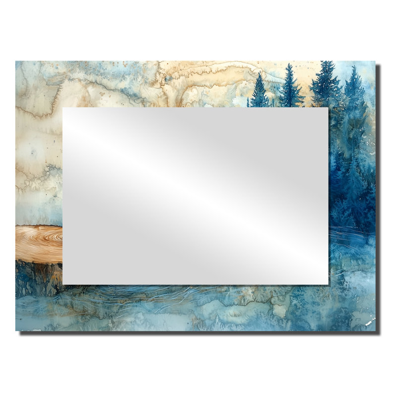 Glissade sur bois pêche dans la rivière Winter - Art mural miroir de chasse et de pêche - imprimé sur métal, 24 po x 32 po