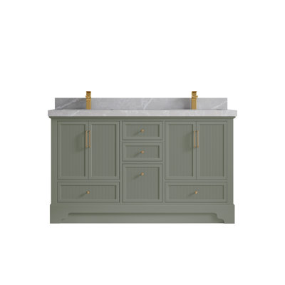 Alys 60'' Free Standing Double Bathroom Vanity with Quartz Top (Knobs Option)