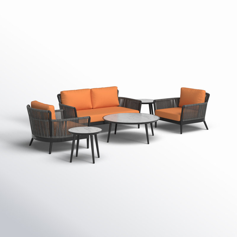 Nette Outdoor 6 - Piece Conversation Set, Tangerine, No, 6 Pcs: Table, Loveseat, 2 Chairs, 2 End Table