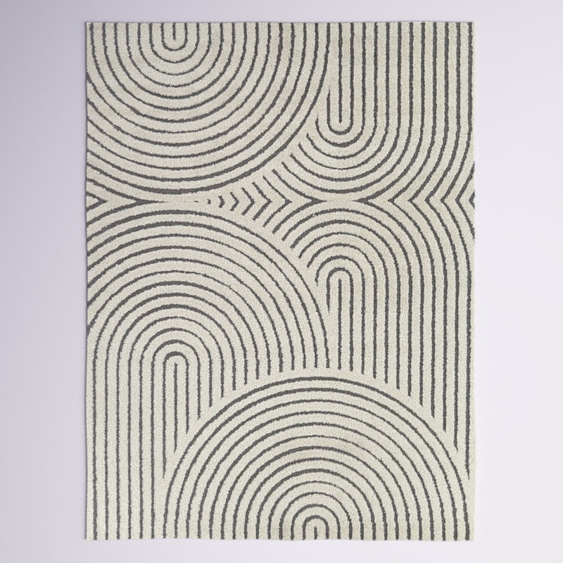 Tapis gris / ivoire en polypropylène tissé à la machine Barklay, Rectangle 5 pi 3 po x 7 pi