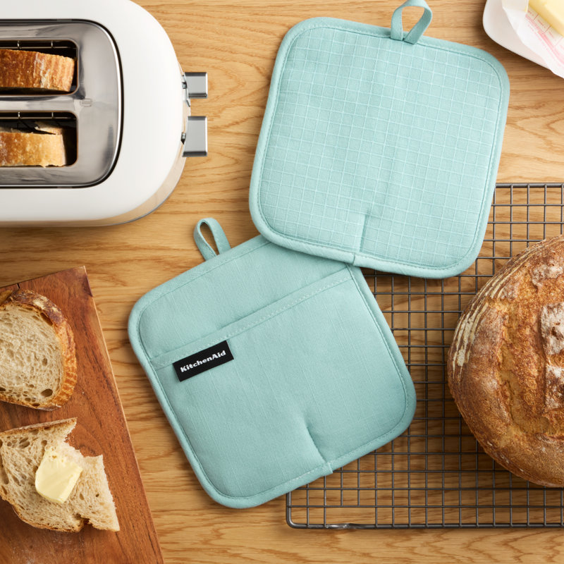 KITCHENAID Gourmet Series Gridlines Pot Holders 2-Pack, Mineral Water Aqua