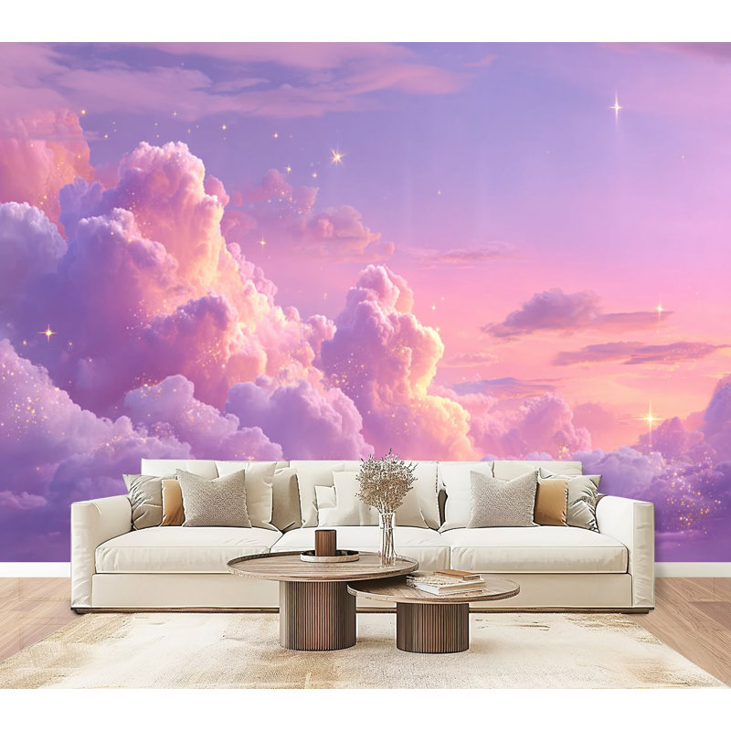 Papier peint adhésif de style bohème Boho Clouds, L 96 po x l 69 po