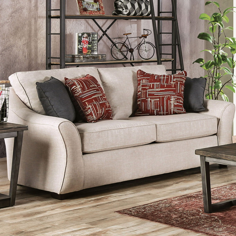 74.4" W Transitional Loveseat, Ivory