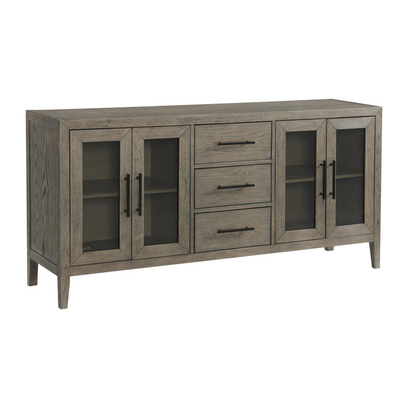 Armes 70'' Gray Oak Veneer Server with Glass Doors