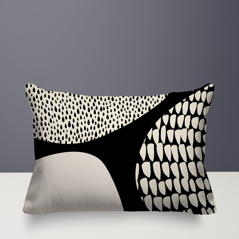 Coussin lombaire réversible intérieur / extérieur Vikka, H 18 po x l 25 po, Blanc cassé / noir