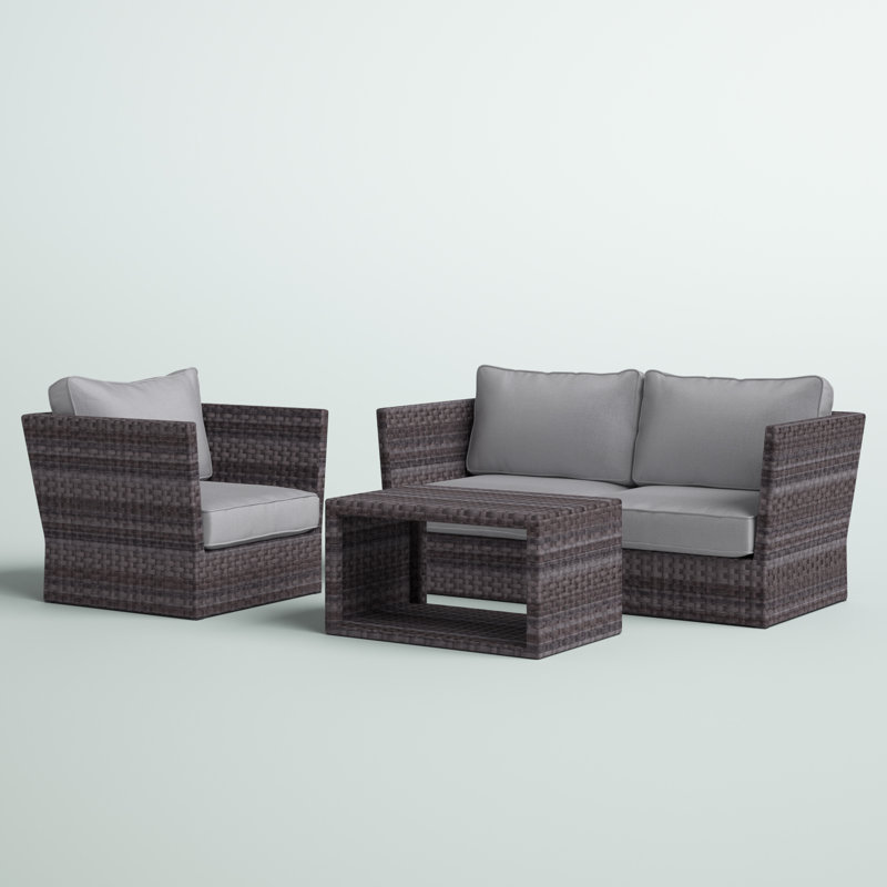 Anndale Rattan Wicker Fully Assembled 3 - Person Seating Group with Cushions, Espresso