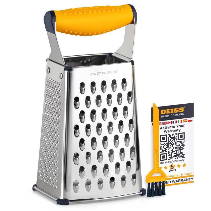 Deiss Pro - râpe à boîte pour la cuisine - râpe à fromage et déchiqueteuse en acier inoxydable, râpe à 4 côtés pour fromage en bloc, légumes
