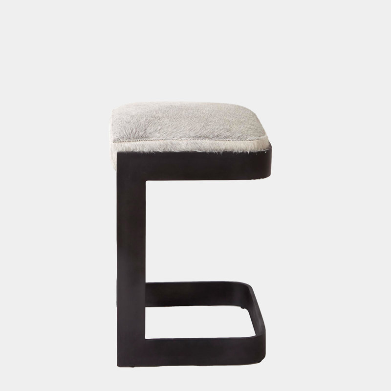 Regan Bar Stool w/Ivory Leather-Antique Brass, Graphite, Gray, Counter Stool ( 25" Seat Height )