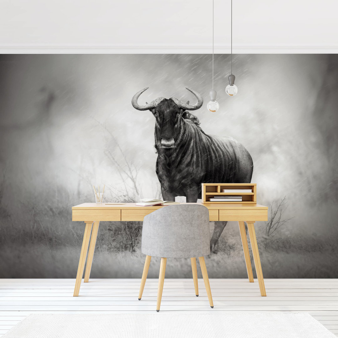 Strukturierte Fototapete Staring Wildebeest 1,9 m x 288 cm